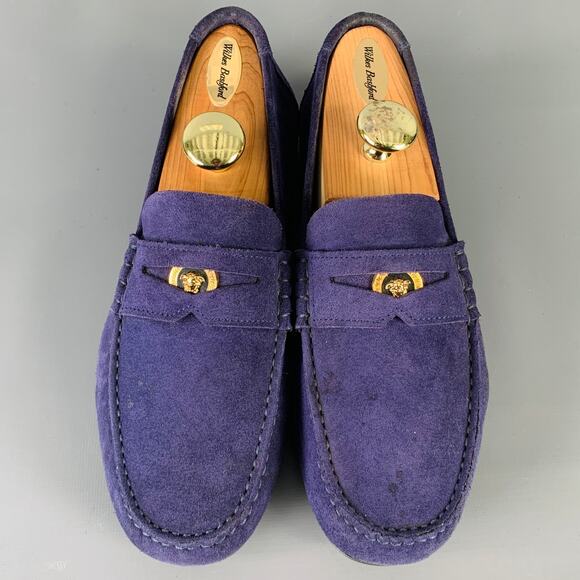 VERSACE Size 8 -Bluette Oro- Purple Textured Suede Drivers Loafers